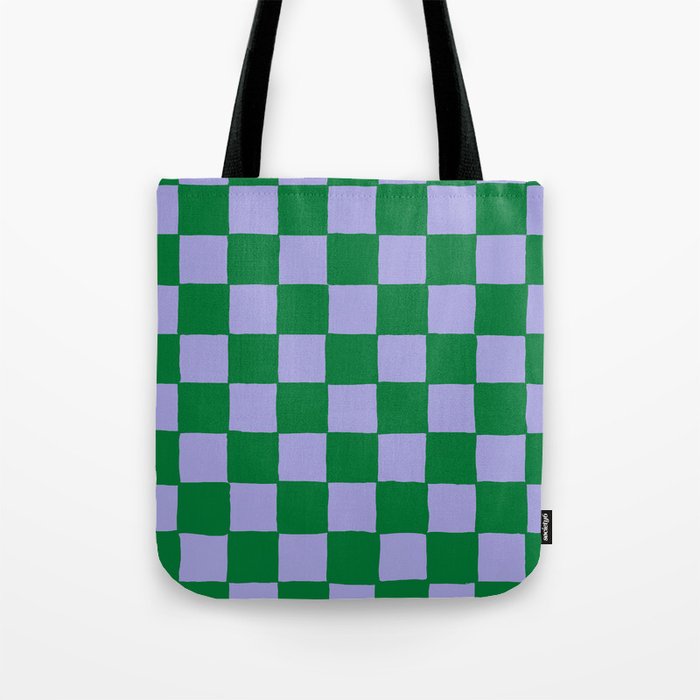 Retro Hand-Painted Checker in Green + Violet Tote Bag