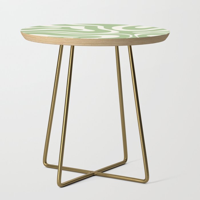 Modern Liquid Swirl Abstract Pattern in Light Sage Green and Cream Side Table