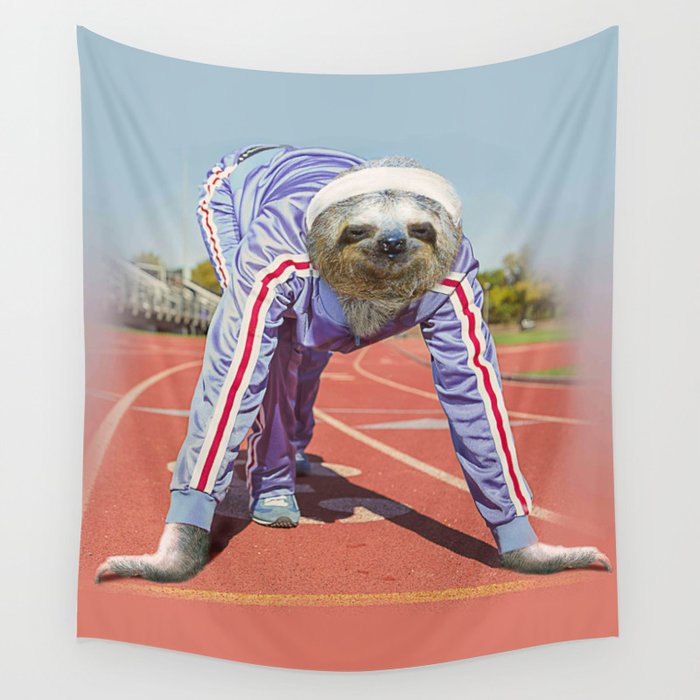 Sloth Run On Running Track Wall Tapestry
