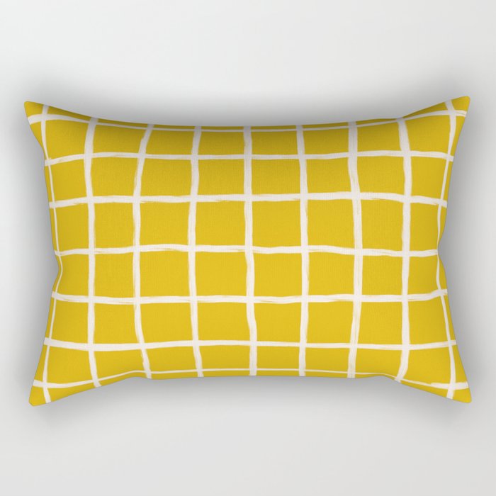 Yellow Checkered Grid Rectangular Pillow