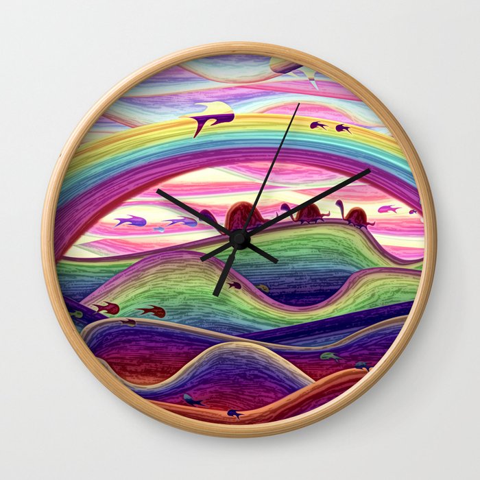 Turtle family on a colorful adventure Wall Clock