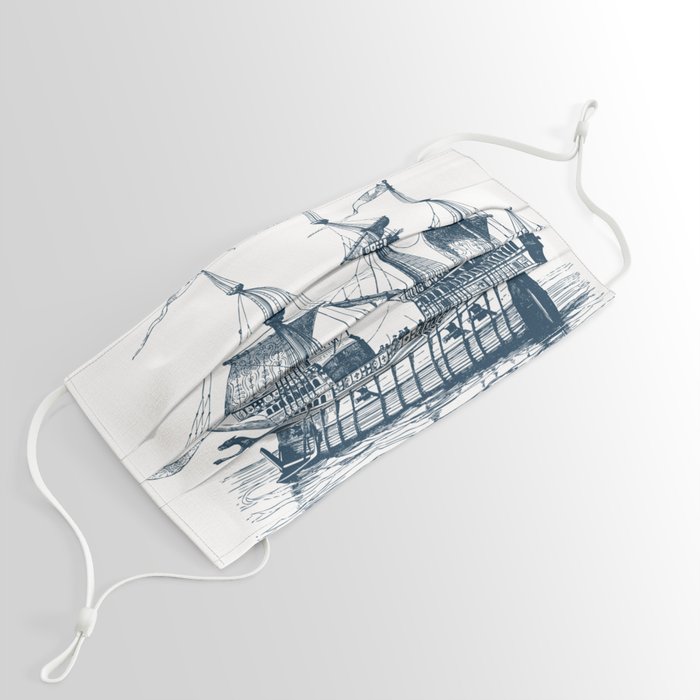 Blue vintage nautical wind sailing boat Face Mask by ArtOnWear Society6