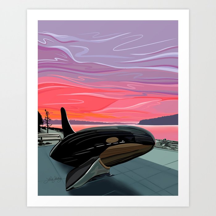 Orca Art Installation at Owen Beach with sunset Art Print