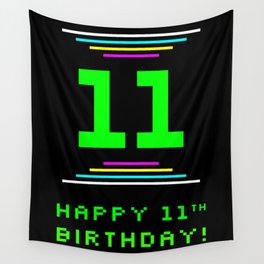 [ Thumbnail: 11th Birthday - Nerdy Geeky Pixelated 8-Bit Computing Graphics Inspired Look Wall Tapestry ]
