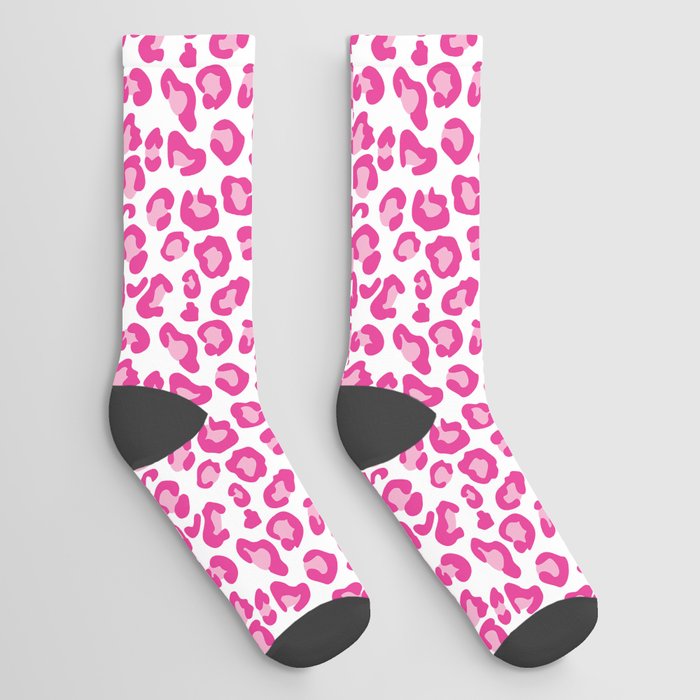 Leopard-Pinks on White Socks