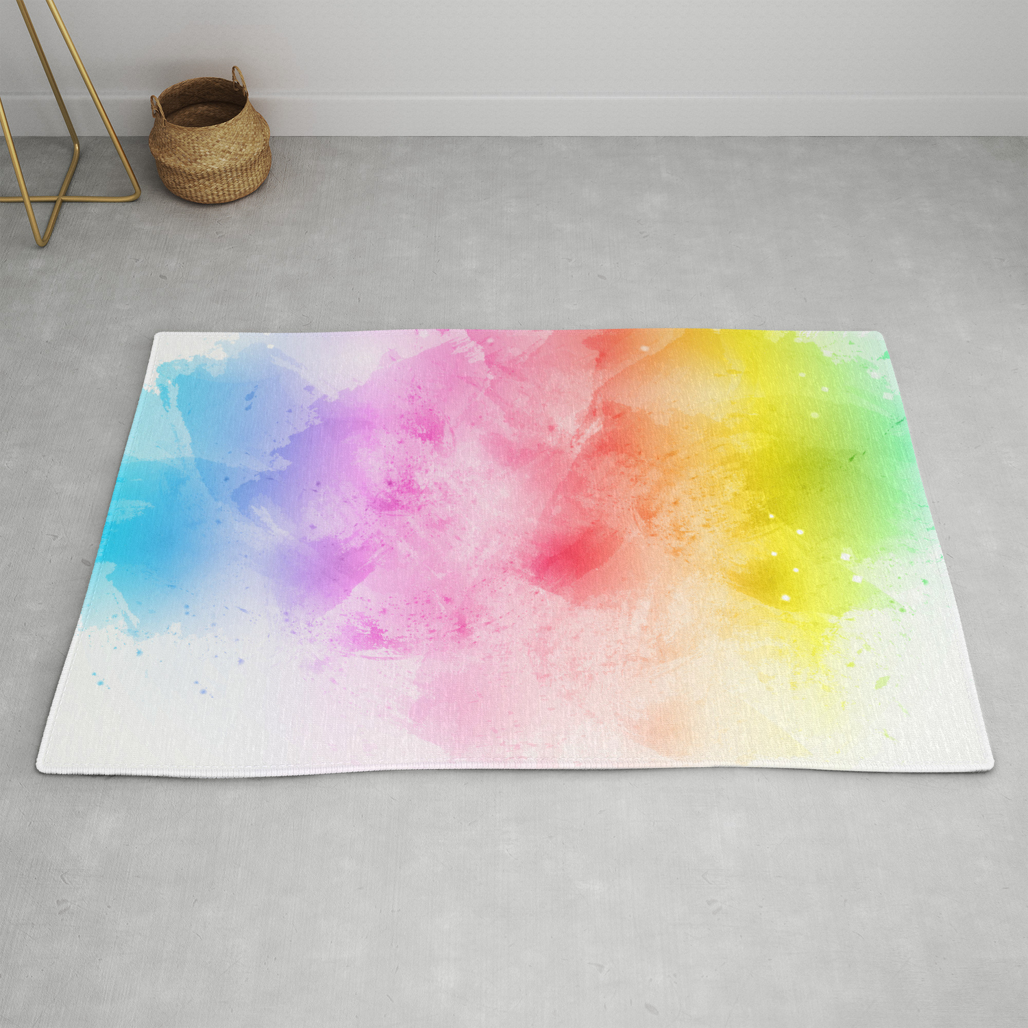 Rainbow Abstract Artistic Watercolor Splash Background Rug By