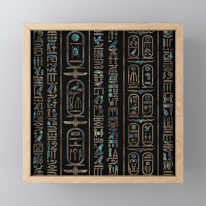 Egyptian hieroglyphs pattern Gold Abalone Framed Mini Art Print