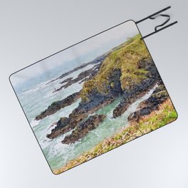 Scottish cliff watercolor painting #1   Picnic Blanket