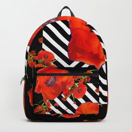 BLACK ORANGE POPPIES MODERN ART GARDEN Backpack | Digital Manipulation, Modernart, Pattern, Orangeflowers, Digital, Natureart, Redpoppies, Whiteart, Orangepoppies, Graphicart 
