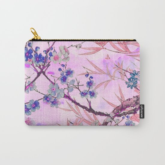 little blue flowers and pink leaves Carry-All Pouch