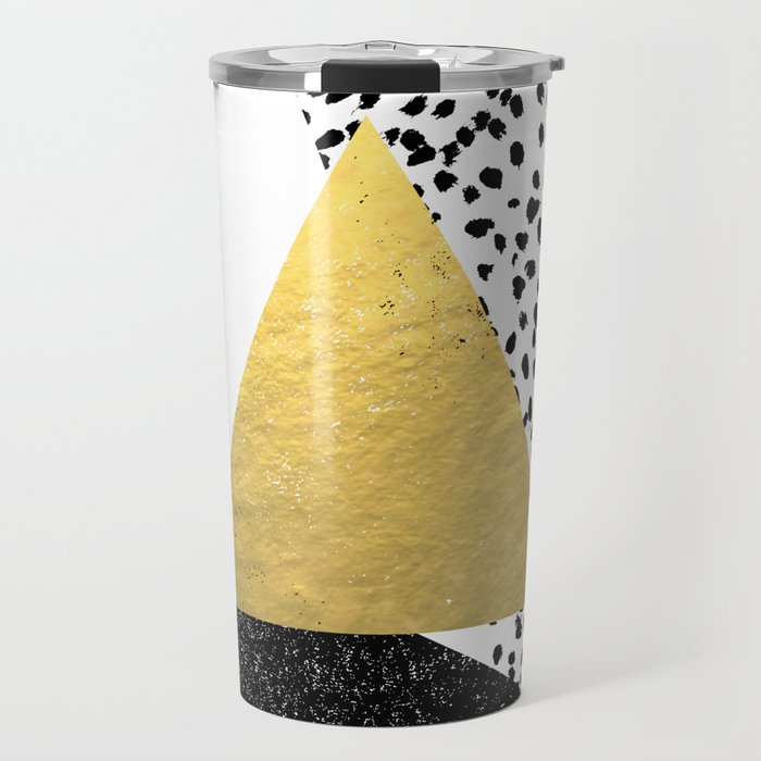 Erida - abstract black and white gold triangle painted dots minimalist decor nursery dorm college ar Travel Mug