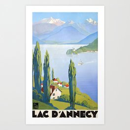 French vintage travel poster Annecy France Art Print