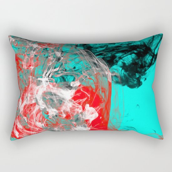 Marbled Collision - Abstract, red, blue, black and white mixed paint artwork Rectangular Pillow
