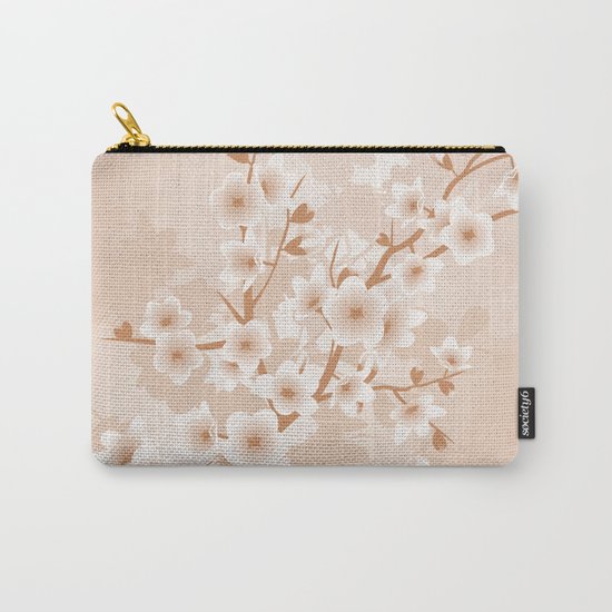 Floral Cherry Blossoms Beige Carry-All Pouch