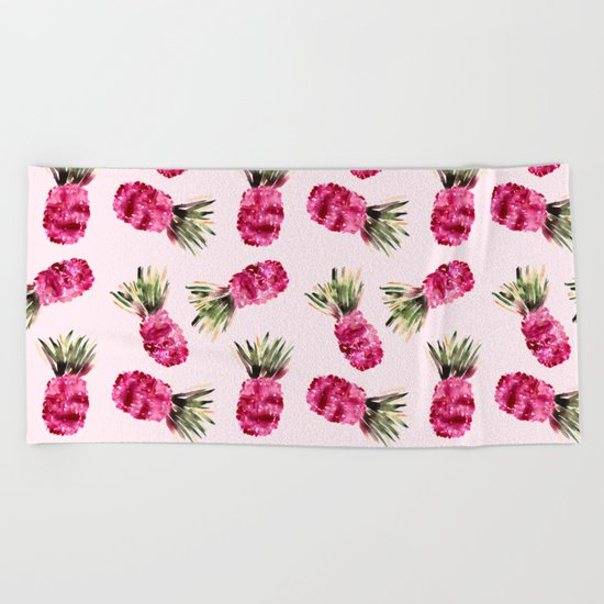 Pink Pineapples Beach Towel