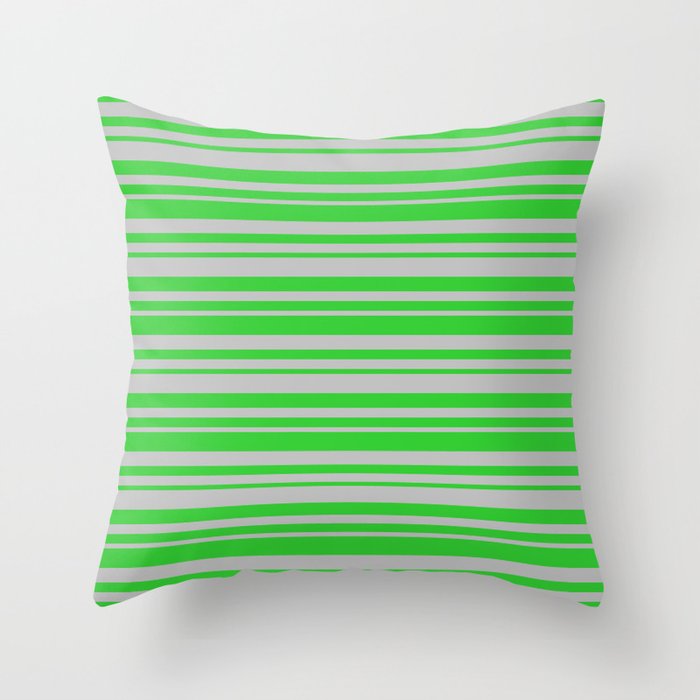Lime Green & Grey Colored Lined/Striped Pattern Throw Pillow