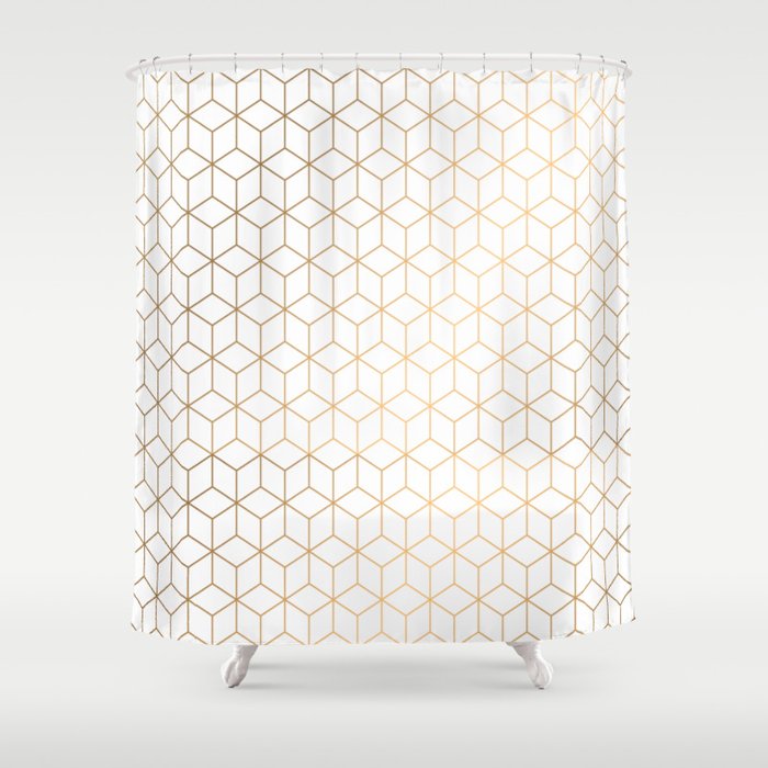 Gold Geometric Pattern On White Background Shower Curtain By Victorys Gold Geometric Pattern On White Background Shower Curtain By Victorys