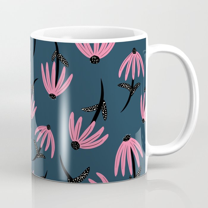 Modern Retro Loose Floral Pattern Teal Coffee Mug