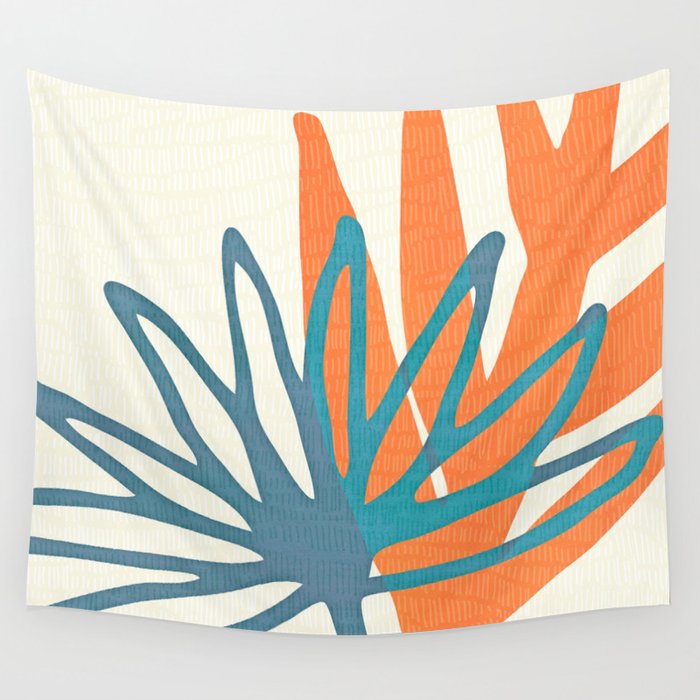 Mid Century Nature Print / Teal and Orange Wall Tapestry