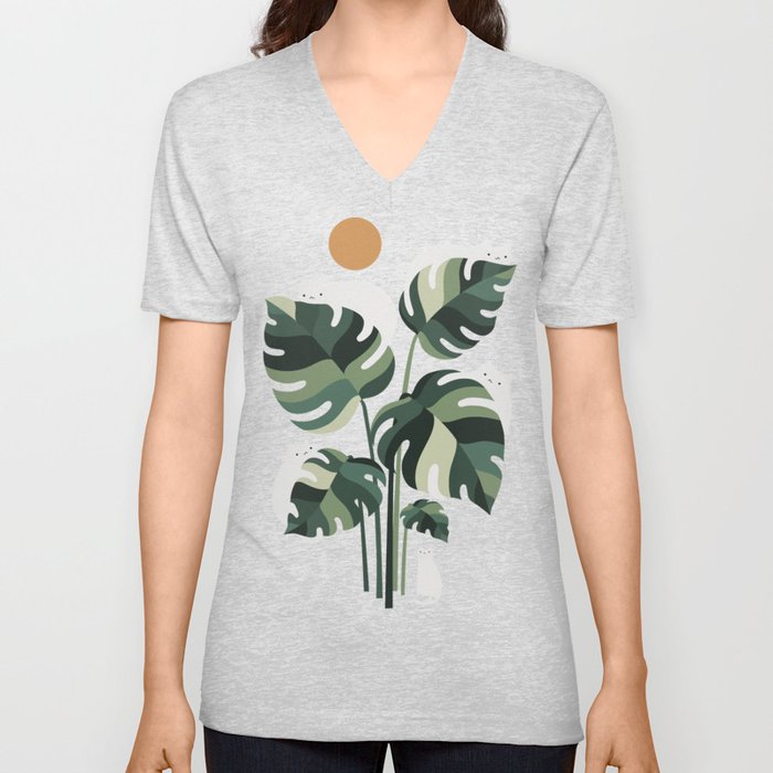 Cat and Plant 11 V Neck T Shirt