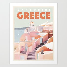 Vintage Travel Art: Santorini Greece Art Print