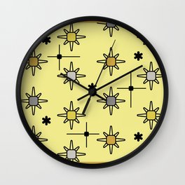 Atomic Sky Starbursts Yellow Gray Wall Clock