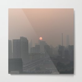 China Photography - Beautiful Red Sunset Over The City Metal Print