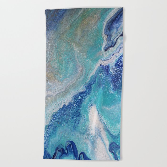 Dancing Tides Acrylic Pour Painting Beach Towel By