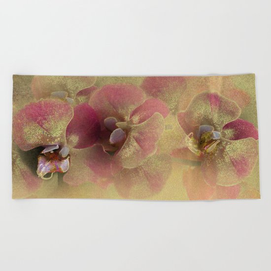 The mystery of orchid(gold). Beach Towel