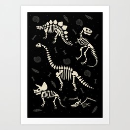 Dinosaur Fossils on Black Art Print