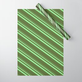 [ Thumbnail: Light Green and Dark Olive Green Colored Lined/Striped Pattern Wrapping Paper ]