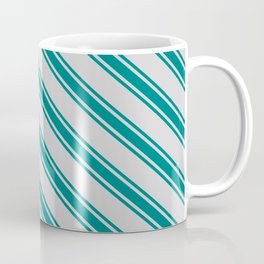 [ Thumbnail: Light Gray & Teal Colored Lined Pattern Coffee Mug ]