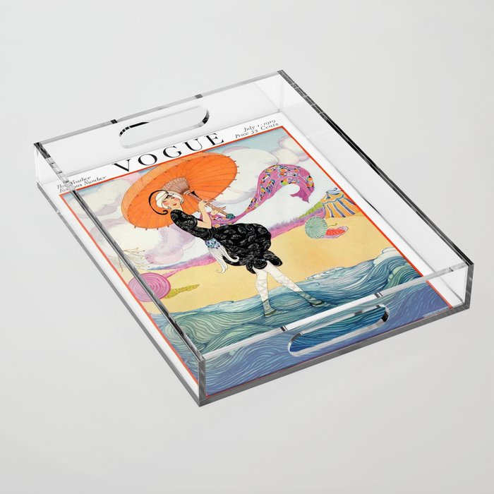 Vintage Magazine Cover - Windy Beach Acrylic Tray