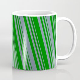 [ Thumbnail: Light Slate Gray and Green Colored Lined Pattern Coffee Mug ]