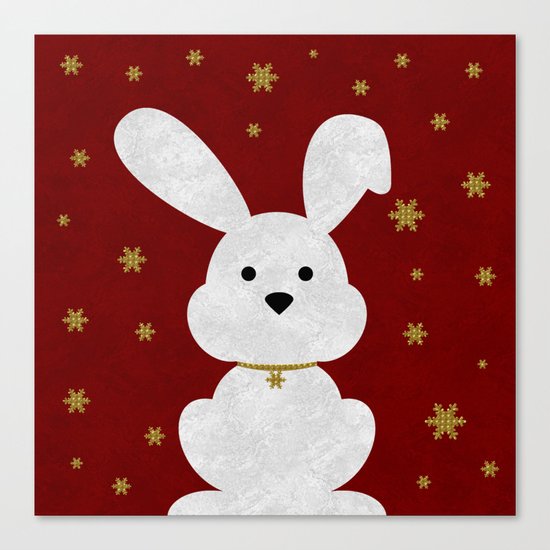 Christmas Bunny Red Marble Canvas Print