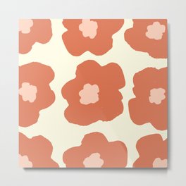 Large Pop-Art Retro Flowers in Red Rust on Cream Beige Background Metal Print