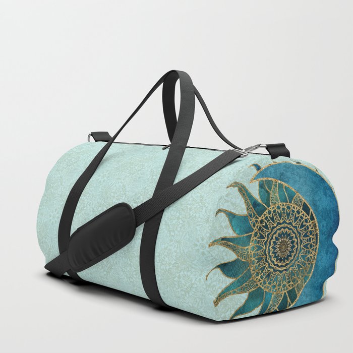 Sun And Moon Universe Celestial Art Gold And Turquoise Duffle Bag