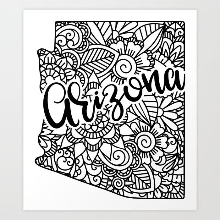 Arizona State Mandala USA America Pretty Floral Art Print