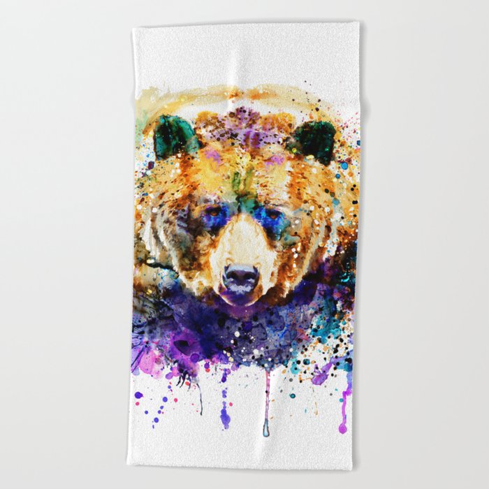 Colorful Grizzly Bear Beach Towel