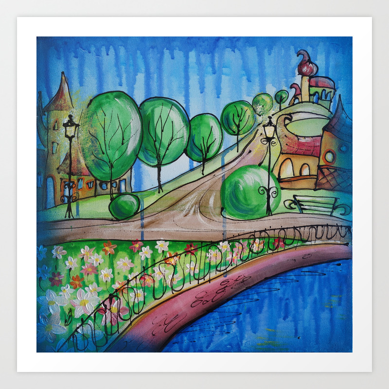 Landscape Painting Fairy Town Acrylic S13 Contemporary Nursery