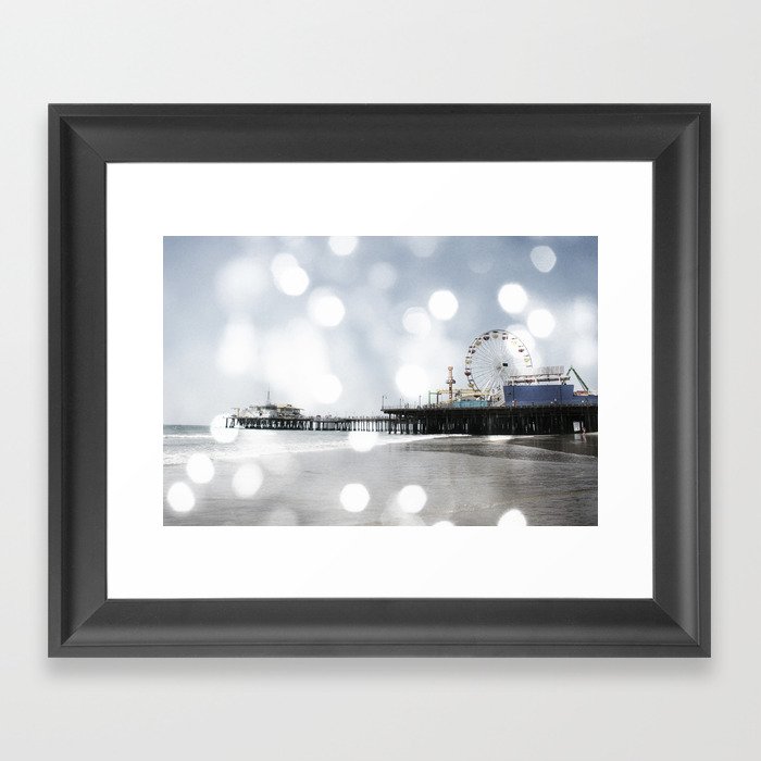Sparkling grey Santa Monica Pier Framed Art Print