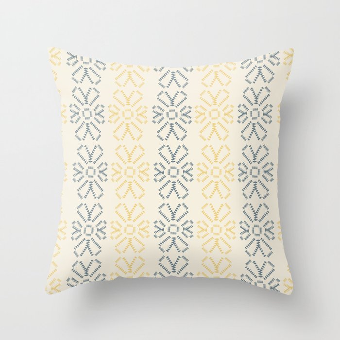 Embroidered flowers yellow and grey pattern Throw Pillow