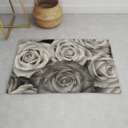 Black and White Rose Bouquet Rug