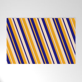 [ Thumbnail: Orange, Blue & Bisque Colored Lined Pattern Welcome Mat ]
