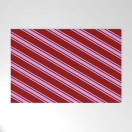 [ Thumbnail: Dark Red and Plum Colored Striped/Lined Pattern Welcome Mat ]