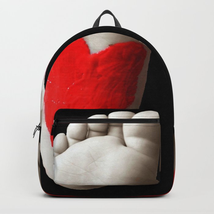 Love painted in red on child's feet peace and love color portrait photograph - photography - photographs Backpack