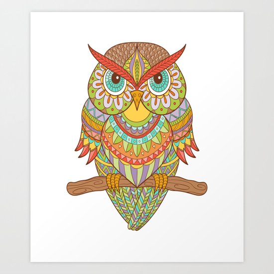 Hand drawn owl Art Print