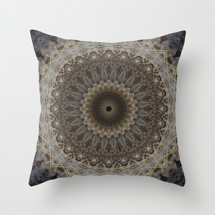 Mandala in warm brown and gray tones Throw Pillow