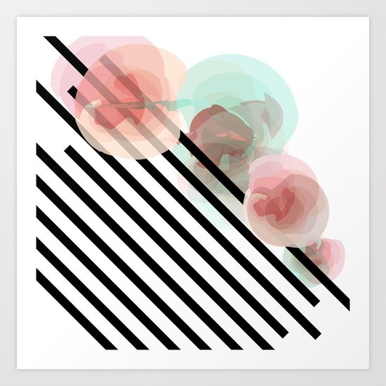 Watercolor Floral with Stripes Art Print