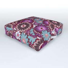 Purple and Turquoise Playful Floral Pattern Outdoor Floor Cushion